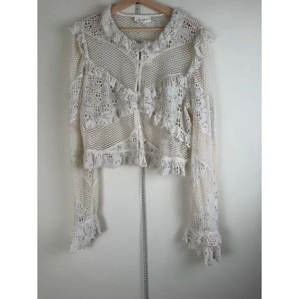 NWT By Anthropologie Embroidered Lace Cropped Jacket Blouse XL